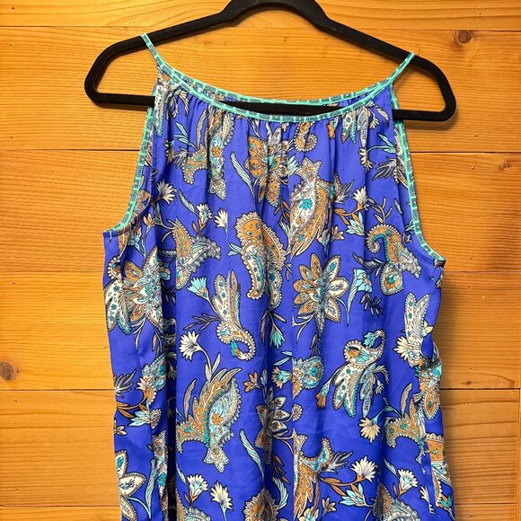 LOFT Bright Blue Paisley Sleeveless Top - L - Picture 1 of 6